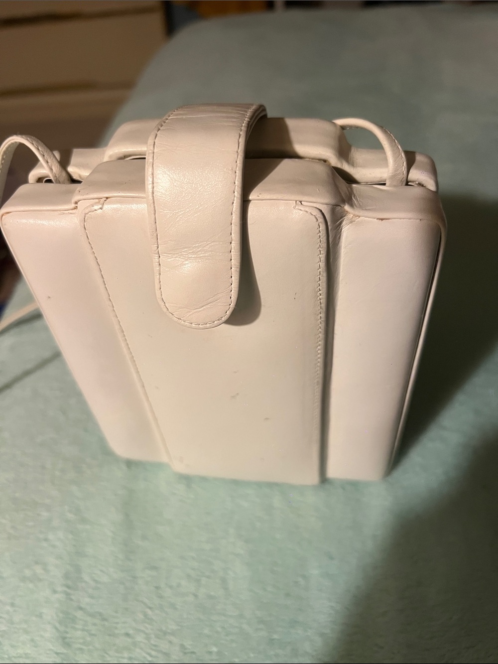Barbara Bolan Minimalist Cream Crossbody Box Bag with Top Tab